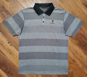 Devereux Men's Medium Golf Polo Shirt Gray Stripes Phoenix Country Club EUC